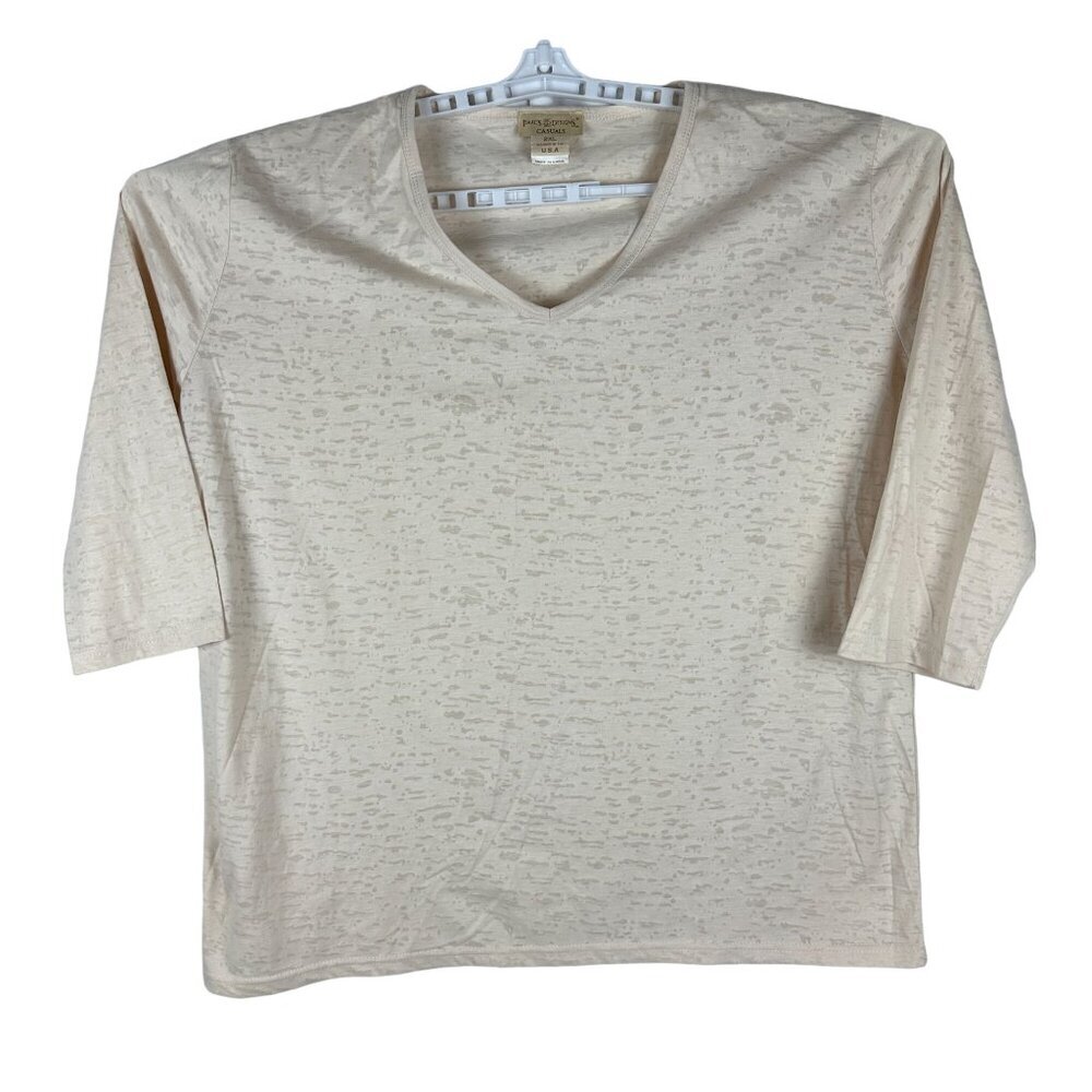 Isaac's Designs Casuals 2XL Beige Textured V-Neck 3/4 Sleeve Shirt